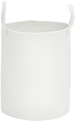 HOMCOM Cesto Portabiancheria da 36L Portatile e Pieghevole con Manici, Cesto Biancheria in Cotone Naturale, Ø38x45 cm, Bianco Crema