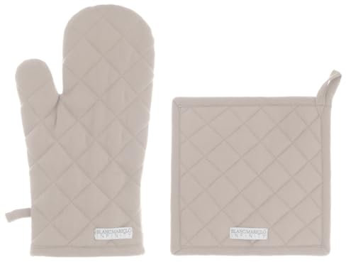 Blanc Mariclò Set Presina da cucina e guanto da forno in cotone beige Infinity 18x32 cm / 20x20 cm