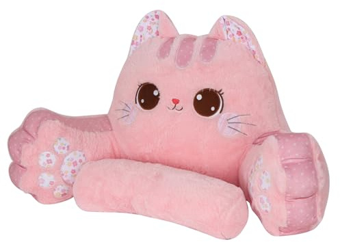 Suewidfay Almohada Lectura Cama, 80x50cm Grande Cojín Lectura Cama con Respaldo Apoyo Lumbar y Cuello Desmontable y Brazos, Cojin Respaldo para Trabajar, Sofá Suelo (Rosa Oscuro)