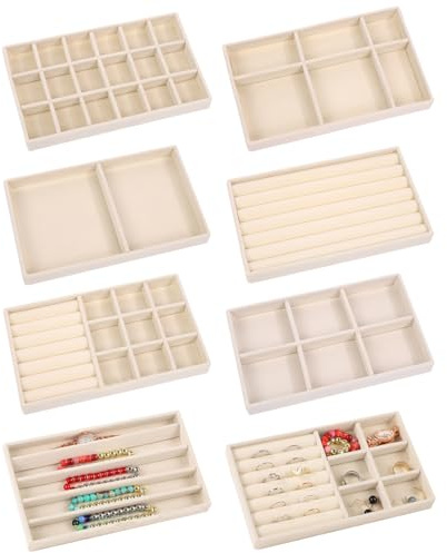 Paquete de 8 bandejas para joyas, inserto de terciopelo para cajones, organizador de joyas extraíble para cajones, joyero apilable, reemplaza el cajón de almacenamiento de joyas para pendientes
