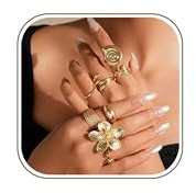 LOCCY Gold Silver Chunky Rings for Women, Stackable Gold Silver Rings Thick Flower Shell Knuckle Ring Adjustable Open Thumb Finger Ring for Women for Birthday Mother's Day Christmas