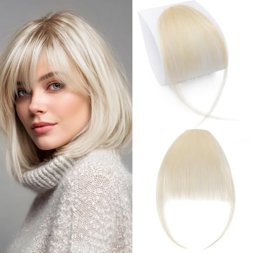 MY-LADY Frangia a Clip Capelli Veri 3g, Air Bangs Naturali Frangetta Finta, 100% Frangia Frontale Extension Posticci per Capelli Umani Donna per Incontri Feste e Uso (#613 Biondo)
