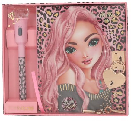 Depesche 13216 TOPModel - Tagebuch in Rosa mit Model Motiv, Leo-Muster und Gold Details, Buch mit Herz-Schloss, Geheimstift und linierten Seiten