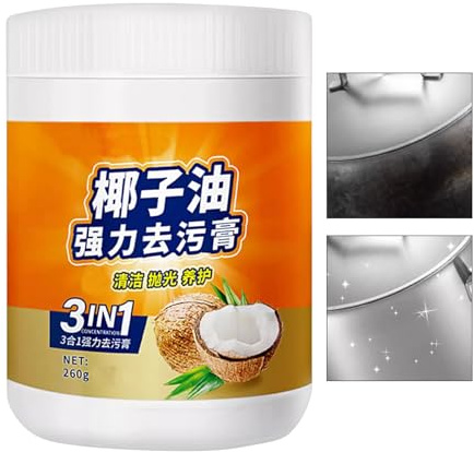 Limpiador de cocina, potente removedor de grasa de cocina de 260 g para horno, crema de pulido desengrasante para acero inoxidable, metal, porcelana, vajilla, parrilla, utensilios de cocina, uso