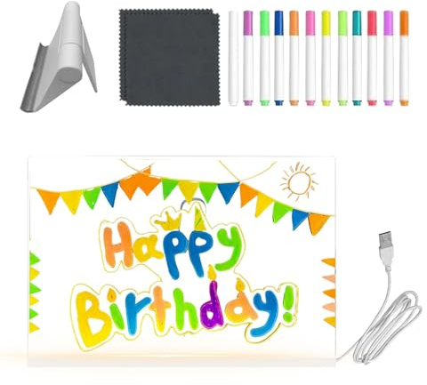 Liakyunf Pizarra de Notas LED | Pizarra Transparente, LED De Borrado En Con 12 Rotuladores De Colores Y Soporte Plegable | Para Adultos Y Jóvenes Cumpleaños Dibujo Pintura