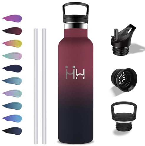 Grsta Gourde, Bouteille Isotherme 1l, Anti Fuite, Gourde Paille, Double Isolation, Gourdes Inox, Acier Inoxydable 18/8, sans BPA, pour Randonnée, Camping, Yoga, Aptitude, Sportif