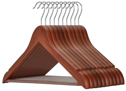 Topia Hanger - Perchas de madera para adultos, 44,5 cm, lote de 10, perchas de trajes con barra antideslizante, gancho giratorio de 360 °, perchas sólidas para abrigos, camisas, chaquetas, albornoces