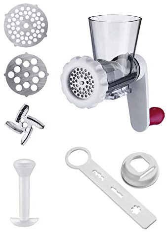 Westmark Fleischwolf-Aufsatz mit 2 Lochscheiben und Spritzgebäckvorsatz, Ergänzungsset zu Trommelreibe -Scharfe Herta- oder Entsafter -Vita Freund-, Kunststoff, Frecher Fritz, Weiß/Rot, 97052260