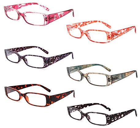 BOSAIL 6er-Pack Lesebrille Blaulichtfilter Brille für Damen,Blumen Rechteckig,Federscharnier Lesehilfe Sehhilfe Brille mit Stärke 1.50