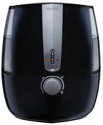Homedics TotalComfort Plus Humidifier – Large Air Humidifiers for Bedroom, Plants – Top-Fill 5.3L Water Tank with Cool and Warm Mist, Essential Oil Pads, Colored Night-Light, Black