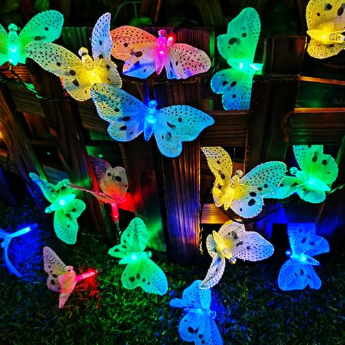 XVZ Guirlande lumineuse solaire en forme de papillon 12 LED - Étanche - En fibre optique - Pour Jardin, Terrasse, Arbre, Cour Décoration de Ramadan, Noël