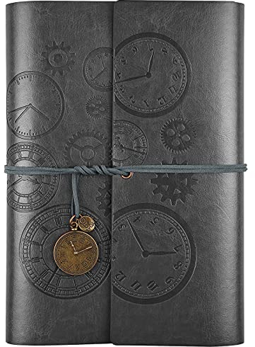 Asten Leder Notizbuch, Nachfüllbar Tagebuch, Vintage-Spiralbindung Tagebuch Reisetagebuch zum Schreiben Mit Linienpapier, Geschenk für Mädchen, Jungen, A5 23x16.5cm, Grau