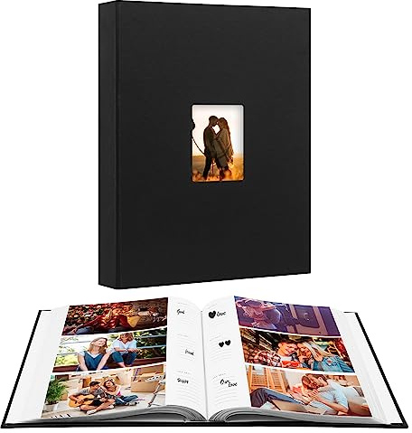 Photo Album 4x6 360 Photos Leather Frame Cover with Memo Areas, 4x6 Photo Book with Writing Space for Wedding Kids Family Vacation Baby Engagements (Black)
