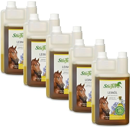 RL24 Stiefel - Leinöl für Pferde | kaltgepresst & reich an Omega-3-Fettsäuren | Pferde Leinsamenöl | für Fell, Haut & Verdauung | Pferde Zusatzfutter | 5 x 1000 ml Flasche (5er Set)