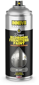 DESIGNER BEDROOM FURNITURE SPRAY PAINT - DIY - WARDROBE CUPBOARD FURNITURE - No Primer or Top Coat - Satin Finish - 400 ml AEROSOL - Iris GREY - 10 Year Guarantee Wood MDF Plastic Metal - Fast Dry