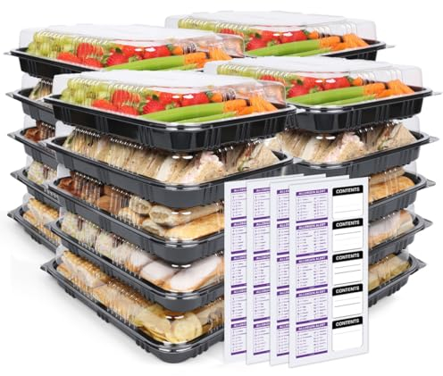 Reusable Sandwich & Serving Platter Trays with Clear Lids – Pack of 80 Catering Food Platters with Dividers & Labels for Parties, Buffets, Events & Meal Prep – 33.5 × 24 × 7 cm