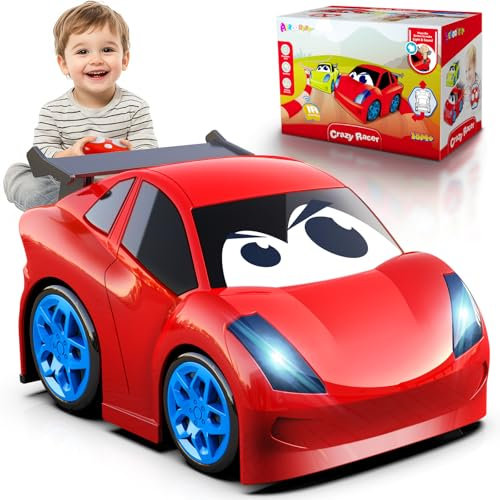 AEROQUEST Remote Control Cars,Kids RC Car Toy for Toddlers Boys 1 2 3 Years Old,Cartoon Cars with Lights and Music Birthday Gifts for Boys Girls Age 1-3