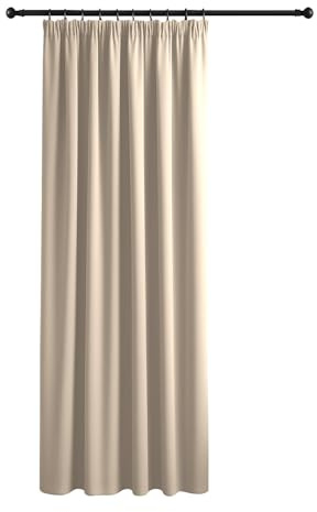Yorkshire Bedding Pencil Pleat Blackout Curtains for Living Room 66x84 Inch Thermal Insulated Window Treatment 1 Panel Cream Door Curtain with 1 Tieback