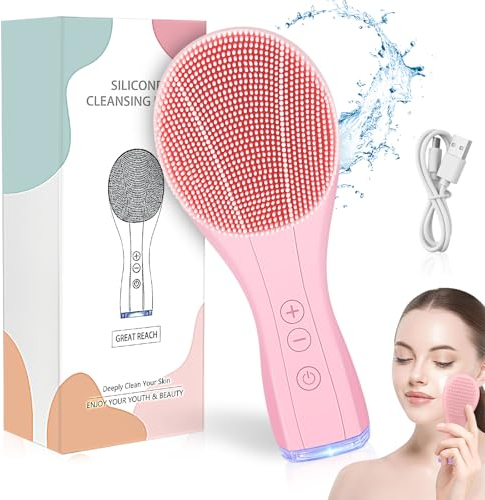 GZhaizhuan Elektrische Gesichtsreinigungsbürste, Wasserdichte Gesichtsbürste, Elektrische Reinigungsbürste für Tiefenreinigung, Sanftes Peeling, Straffende Massage, Rosa