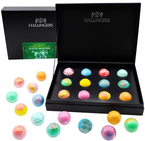 Hallingers Merry Christmas – Bath Bombs – Green – Set di 12 bombe da bagno natalizi – regalo di Natale – cestino di Pasqua e come decorazione pasquale