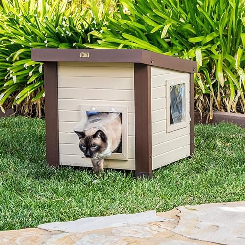 Casa para Gatos Noa - Caseta de Interior/Exterior - Fabricado en ECOFLEX - Refugio para felinos con gatera
