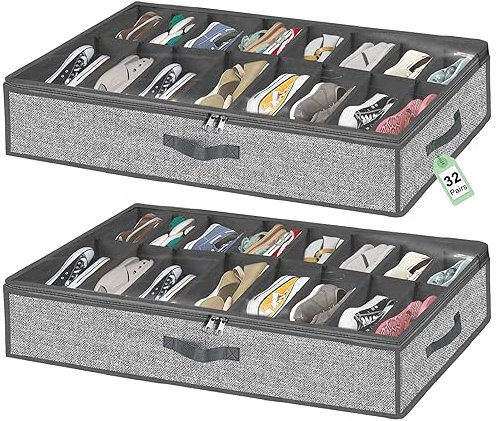VERONLY 32 Pairs Shoe Storage Box, Under Bed Storage Organiser, Organizador De Zapatos, Extra Large Zapateras Organiser, Light Grey, Set of 2