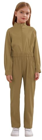 Kaerm Kinder Arbeitsoverall Jungen Mädchen Arbeitskleidung Einteiler Langarm Handwerker Rallyekombi Overall Werkstatt Mechaniker Arbeitskombi Schutzanzug Khaki 158-164