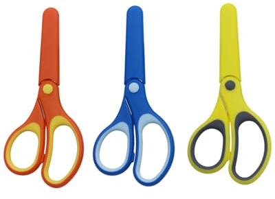 TPZORJX 3 pcs Kinder Sicherheit Schere,Kinderschere Sicherheitsschere Papierschere Bastelschere Gerundete Klingen Schulschere Klein Schere Set für Jungen Mädchen DIY 14,6 CM, Orange, Blau, Gelb