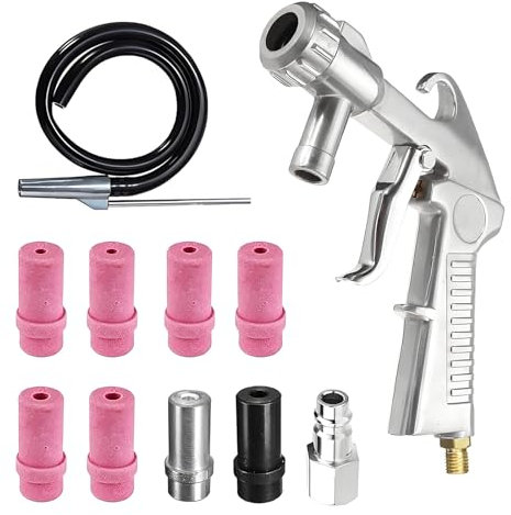 Sandstrahlpistole Druckluft Set Sandstrahlen Pistole Kit mit 1m Gummischlauch, 5/6/7MM Kaliber Keramikdüse, Eisendüse, Luftanschlussnippel, Sandstrahlgerät für Professionelle und Heimwerkerprojekte
