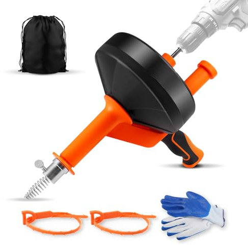 Furet de Canalisation 7,5m Acier Inoxydable avec Embout de Perceuse - Tire-bouchon Évier pour Débouchage, Incl. Gants et Brosse de Nettoyage - Débouchage Écologique pour Particuliers et Professionnels