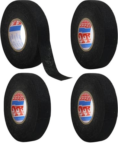Knocery Ruban Chiffon de Voiture, 4 Pièces Faisceau de Câblage en Velours Tissu Isolant électrique 19 mm x 15 m, Rubans de Câblage Adhésifs Noir pour Électricien Câbles de Voiture Moto Moteur