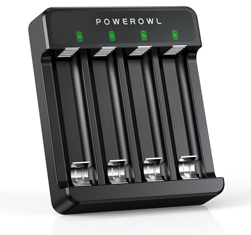 POWEROWL Cargador de Pilas Recargables Rápido, para Pilas Recargables Ni-MH Ni-CD AA AAA, Sin Adaptador