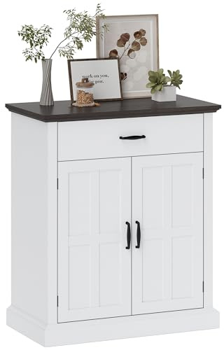 HOMCOM Aparador de 2 Puertas Aparador para Salón Rústico con 1 Cajón Estante Ajustable para Comedor Entrada Blanco 75,2x40x91,5 cm