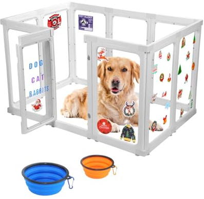 SPOODOR Acrylic Dog Playpen Indoor, 30 H 10 Panels Clear Dog Play Pen