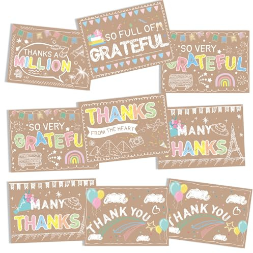 12pcs Rustic Thank You Cards with Envelopes, Small Cute Thanks Grateful Notes Appreciation Greeting Card Bulk Set for Teachers Kids Baby Shower Graduation Retirement Supplies