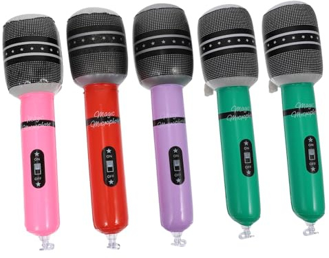 Milisten Microphone Gonflable en PVC Lot de 5 Pièces, Jouet Micro pour Garçon et Filles, Accessoire Créatif pour Décoration et Fête, pour Jeux et Animations Couleur Aléatoire