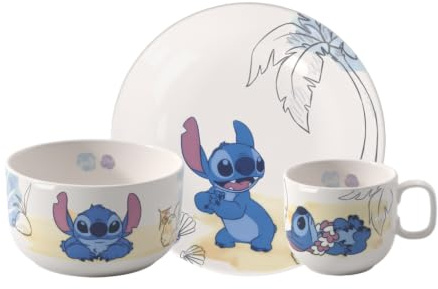 Villeroy & Boch – Disney Stitch barnservis, 3 delar, tål maskindisk, kan användas i mikrovågsugn, servis för barn, premiumporslin