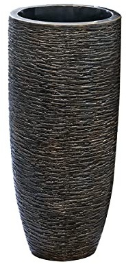 Casablanca großer Pflanztopf XXL rund aus Fiberglas - wasserdicht ohne Abflussöffnung - Pflanzkübel XL für den Innenbereich - mit Pflanzeinsatz Topf - Deko Wohnzimmer - Farbe: Bronze Höhe 90 cm