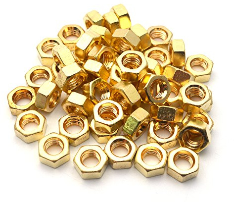 S SYDIEN M6 Nut, 50Pcs Brass Hex Nuts, Internal Threaded Hexagon Hardware Nuts, Metric Fine Thread Nut Brass Hex