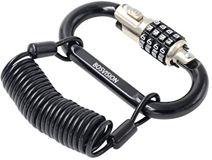 Bosvision Helmschloss [Zahlenschloss][Karabiner][Vorhängeschloss][Haken-Vorhängeschloss] mit 150cm Stahlseil