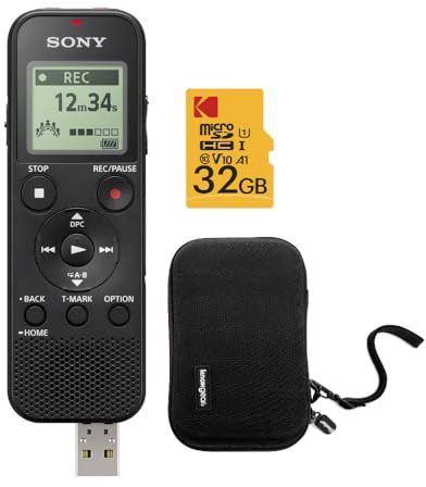 Sony ICD-PX370 Mono Digital Voice Recorder with Built-in USB Bundle with Hard Carrying Case, and 32GB microSDHC Card (3 Items)