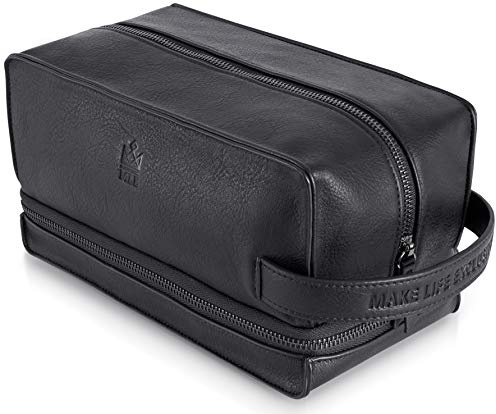 MAKE LIFE EXCLUSIVE Men's Leather Toiletry Bag, Travel Dopp Kit, Shave Kit