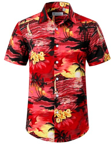 siliteelon Mens Hawaiian Shirt Short Sleeve Floral Aloha Shirts for Summer Beach Holiday, XL