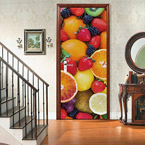 3D Mural puerta Fondo pantalla cristal poster paisaje armario Decoración Hogar Vinilo Fruta nfantiles Guardería Niños extraíble Sala Estar Espacio 77x200cm