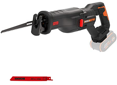 WORX Nitro 18V(20V MAX) Cordless Reciprocating Saw, PowerShare, Brushless, Quick Blade Change, Variable Cutting Speed, 2x Blades (Wood & Metal) Included, WX516.9