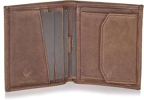 DONBOLSO Geldbörse Herren Slim Wallet aus Leder - Kompaktes Portmonee mit Münzfach, RFID-Schutz - Minimalistischer Geldbeutel für Karten und Scheine - Vintage Braun