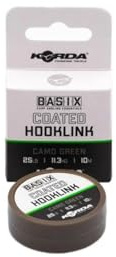 Korda Basix Coated Hooklink, 18lb 10m, Soft Supple Coated Braid, Ideal for Bottom Baits, Wafters, Pop-Ups, Subtle Camo Green, Knots Well, Durable Fishing Line for Carp Anglers