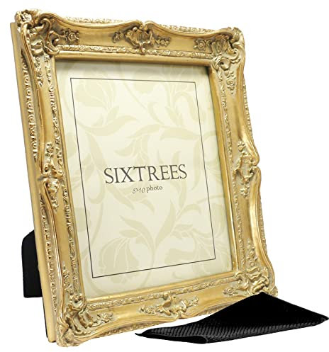 Sixtrees Chelsea 5-250-80 Ornate Vintage Swept Shabby Chic Gold 10x8 inch Photo frame - with Microfibre glass cleaning cloth.
