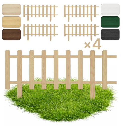 Floranica 4 Stk. Beeteinfassung Steckzaun Zierzaun 20 cm x 100 cm Natur Gartenzaun aus Holz Dekozaun Lattenzaun Rasenkante imprägniert Umzäunung für Garten Wege Beeten