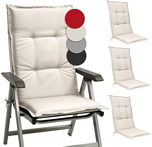 Beautissu 4er Set Hochlehner Auflagen Set Base HL 120x50x6cm Sitzkissen Rückenkissen Stuhlkissen für Gartenstühle Sitzpolster Natur